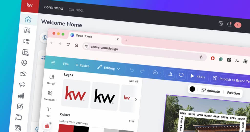 Canva connected to KW Command, pulling listing details into a design