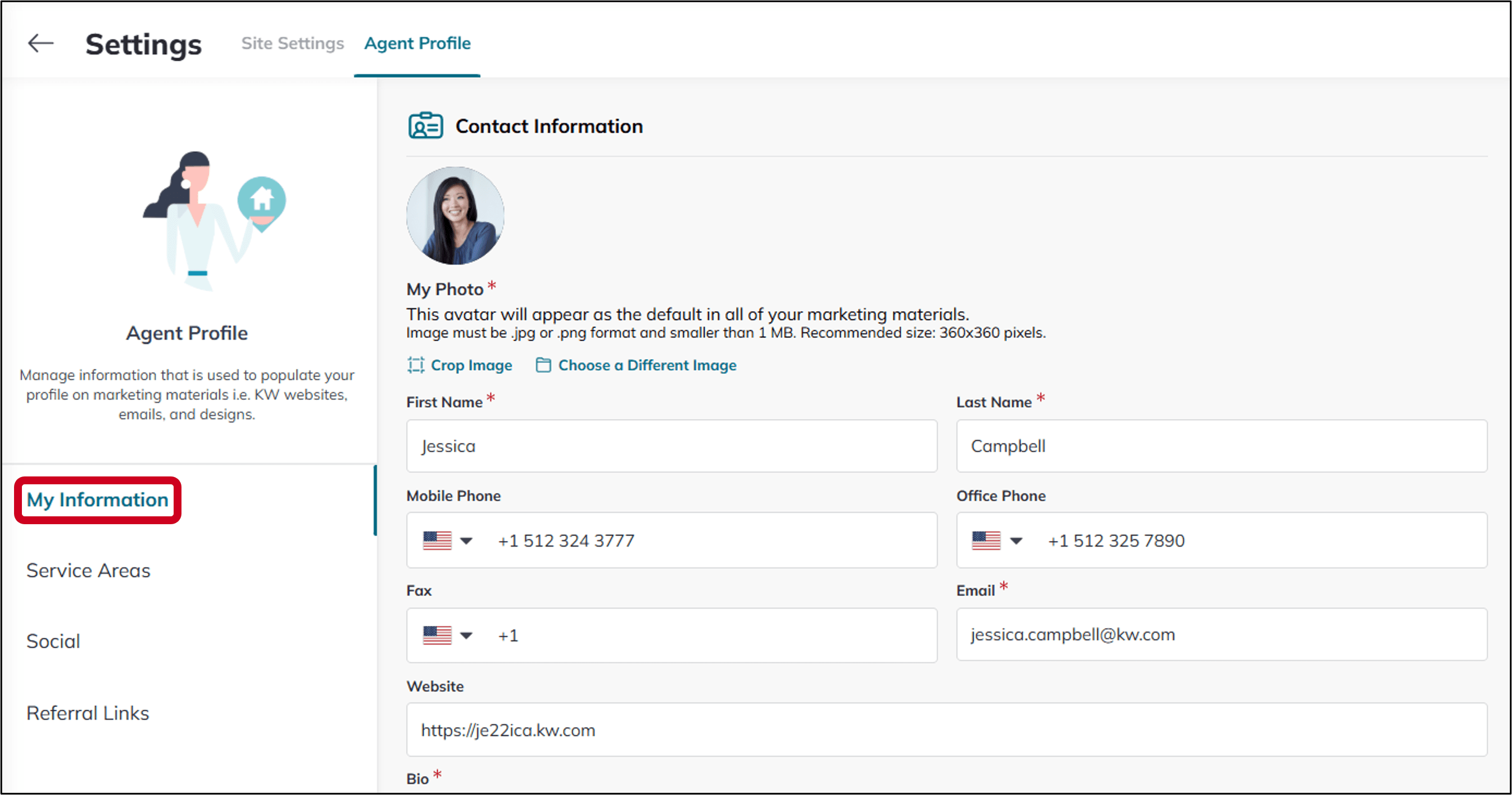 The My Information section of the Marketing Profile in Command